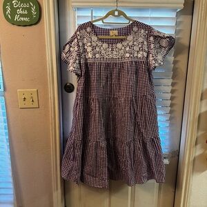 Purple and White Gingham Dress with Lace